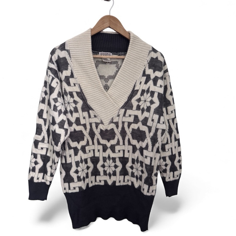 Vintage Wool Angora Nordic Shawl Collar Sweater Heritage House Snowflake Knit M
